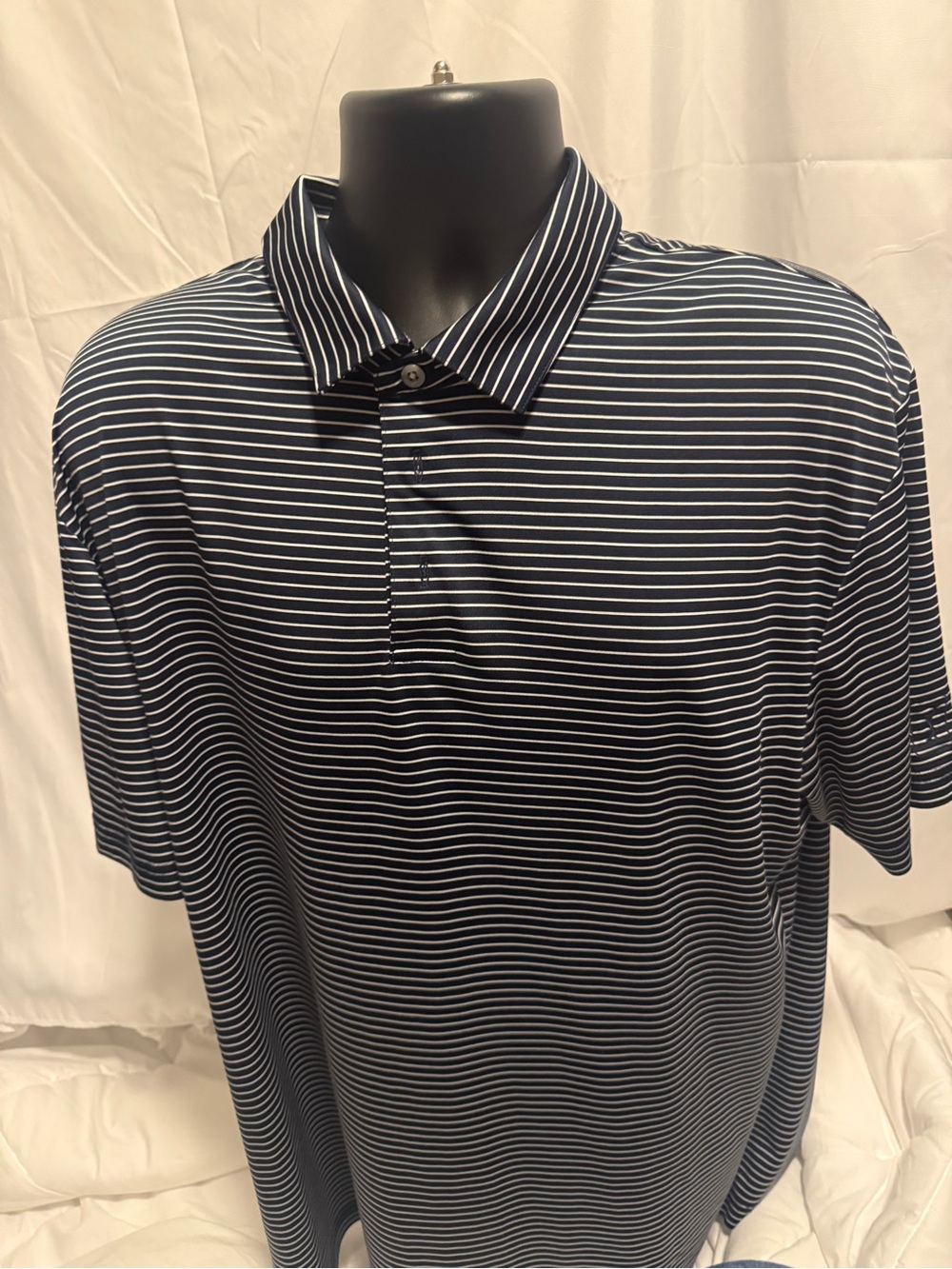 PGA Tour Navy and White Striped Performance Polo
